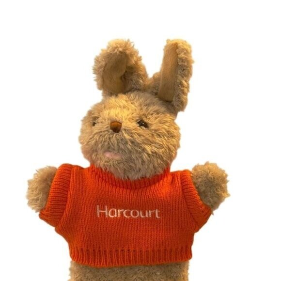 Hand Puppets Animal Fair Set of Frog & Bunny Sweaters 10" Harcourt INC Vtg - Picture 10 of 16